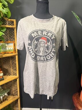 Vintage-Style 'Merry and Bright' Graphic Tee with Santa Hat Logo